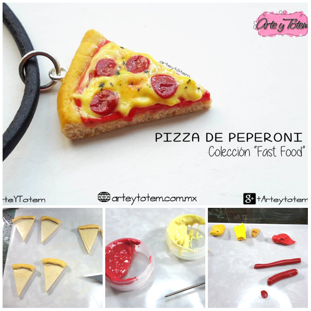 Proceso artesanal de elaboración de un dije de pizza con arcilla polimérica